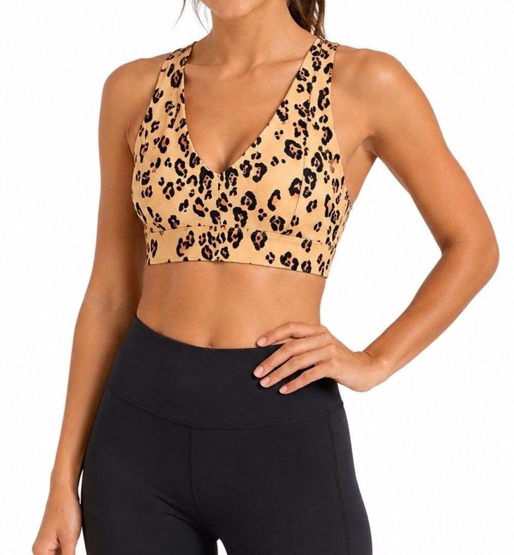Fabletics Womens Leopard Print Sports Bra  Racerback Medium Support L/XL